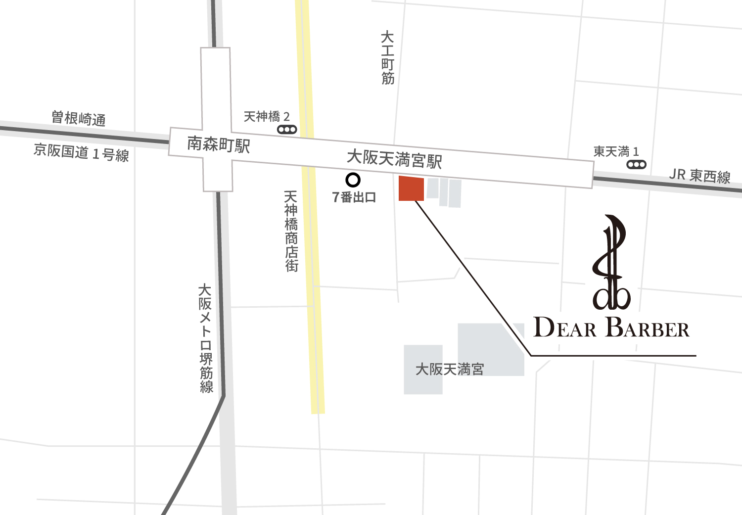 DEAR BARBER（ディアバーバー）南森町店のマップ
