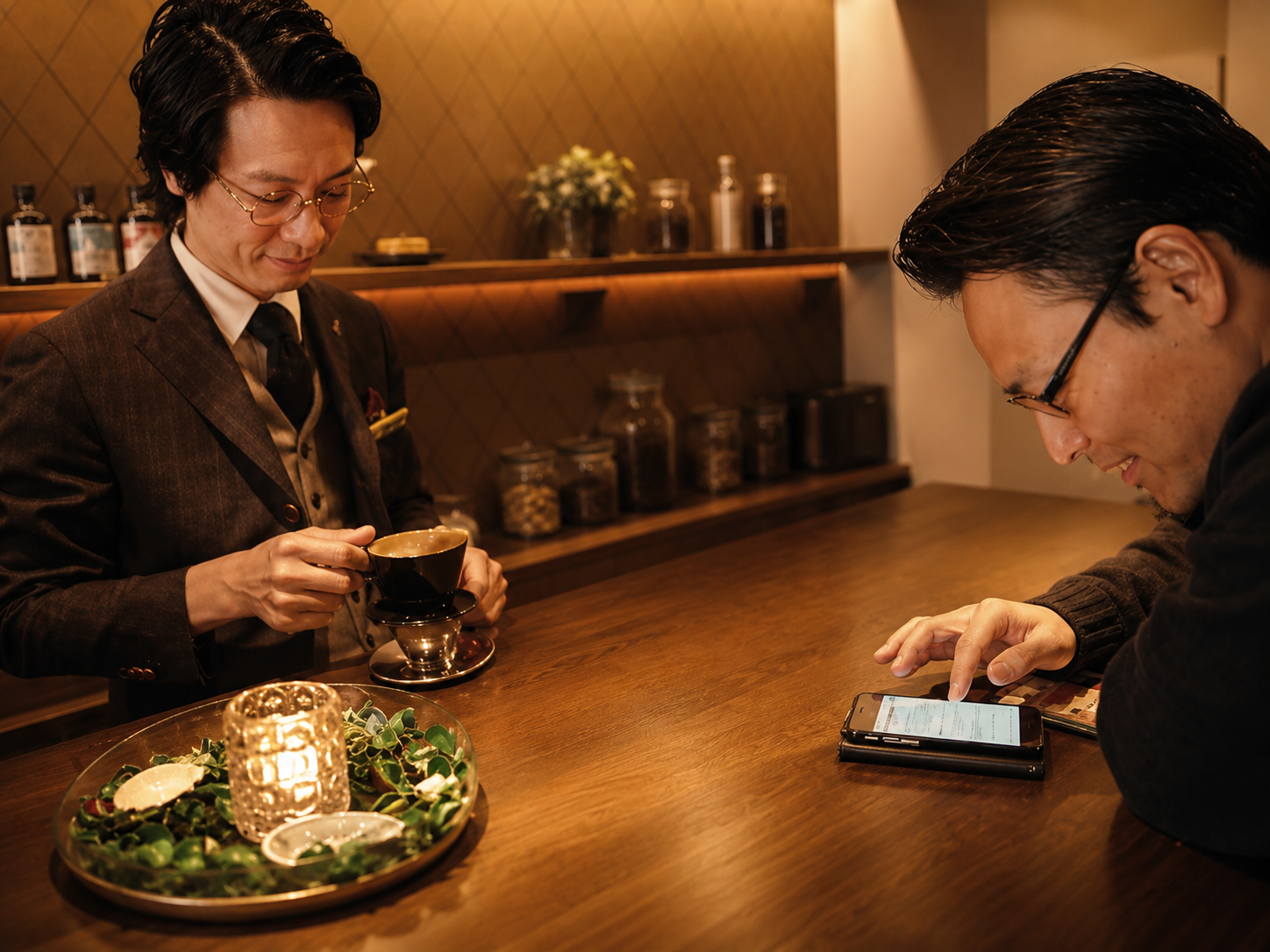 DearBarberの店内とコーヒー